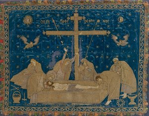 Sølvtråd brodert antimensium som bærer representasjonen av klagesangen av Unbekannt Unbekannt